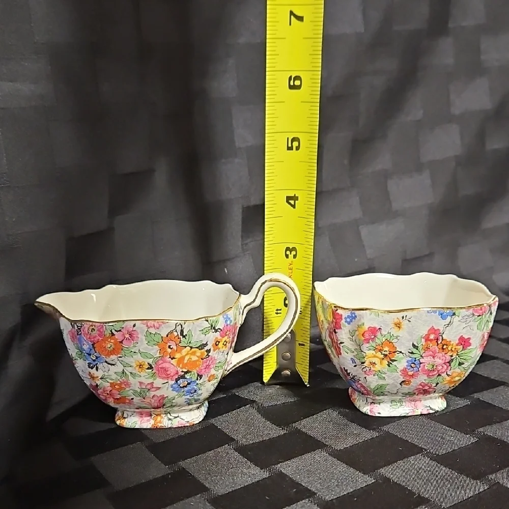 MCM Rare Lord Nelson Ware Marina Floral Chintz Cream & Sugar Set Made in England